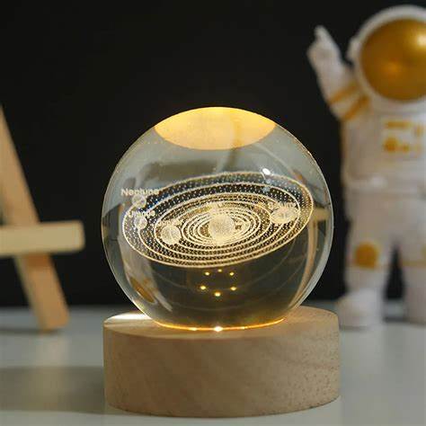 6cm 3D Crystal Ball Glass Ball Planet Earth Wooden Base Solar System Galaxy Astronomy Birthday Gift Home Desktop Decoration